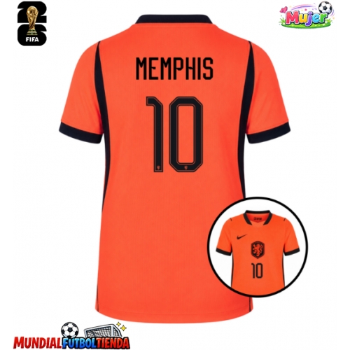 Camiseta Países Bajos Memphis Depay #10 Primera Equipación Replica Mundial 2026 para mujer mangas cortas
